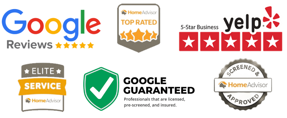Trust Badges - Google Reviews, HomeAdvisor Top Rated, Google Guaranteed, Elite Service, Yelp 5-Star, Screened & Approved