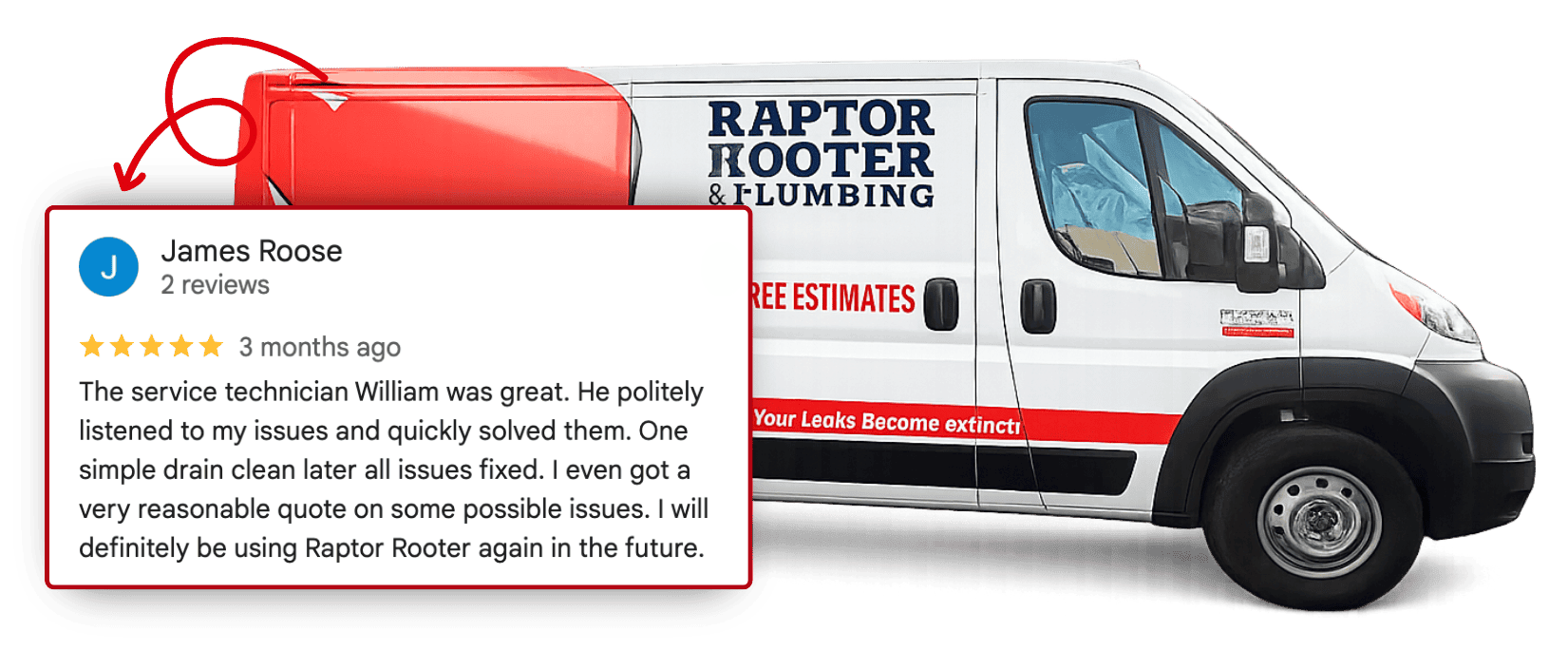Raptor Rooter Van with 5 Star Review
